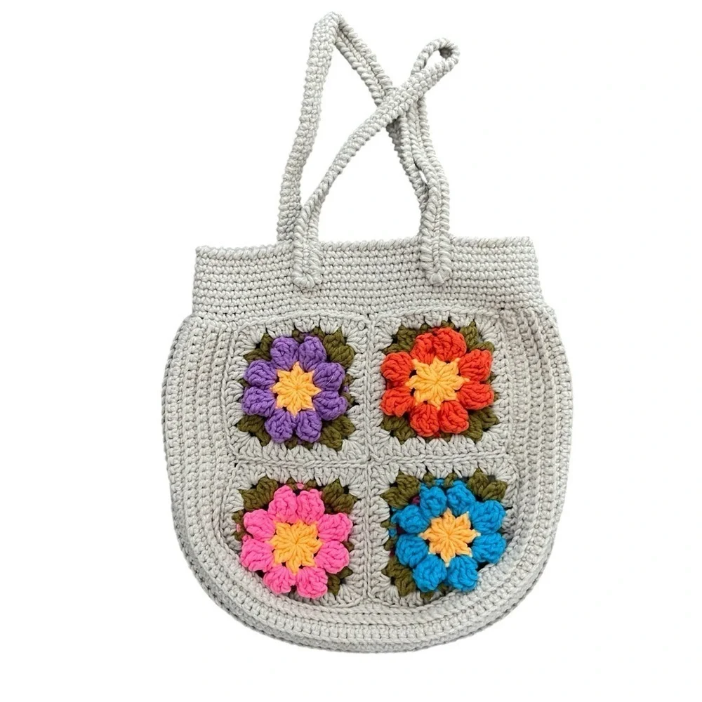 Handmade Crochet Granny Square Popcorn Stitch Floral Mini Handbag | Cottagecore